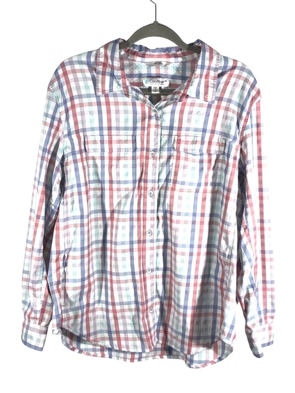 Coolibar UPF 50+ Plaid Long-Sleeve roll tab Sun Shirt XL lightweight vented outd